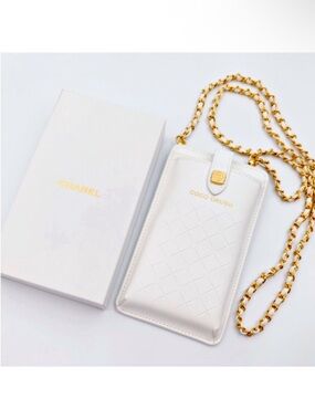 COCO CRUSH CHANEL QUILTED WHITE CROSSBODY PHONE CASE